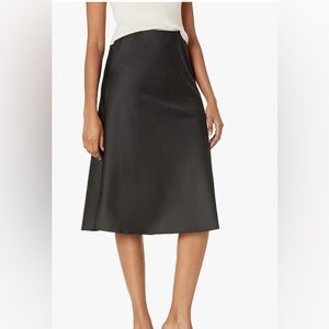 The Drop - Black Midi Silk Slip Skirt